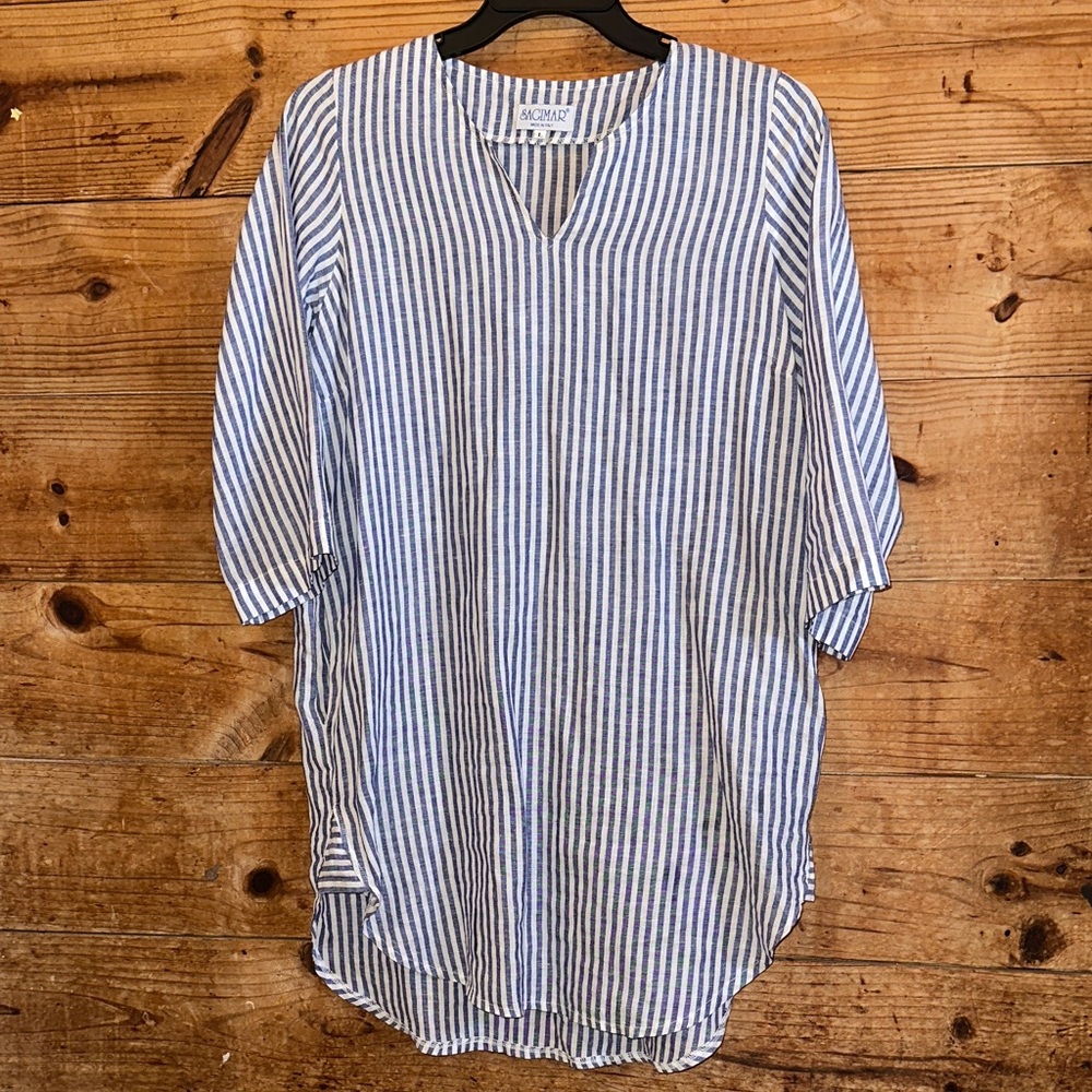 Sagimar 100% Linen Striped Tunic Top